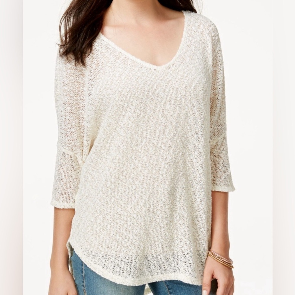 Jessica‎ Simpson Elinah high low Ivory sweater in relaxed open knit Sz-M. CC14
